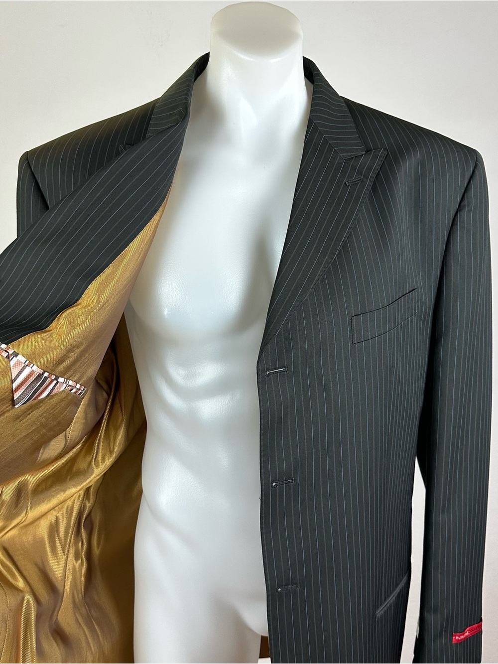 NWT FUBU The Collection Gold Liner Men's Pinstripe Blazer Single-Breasted Jacket